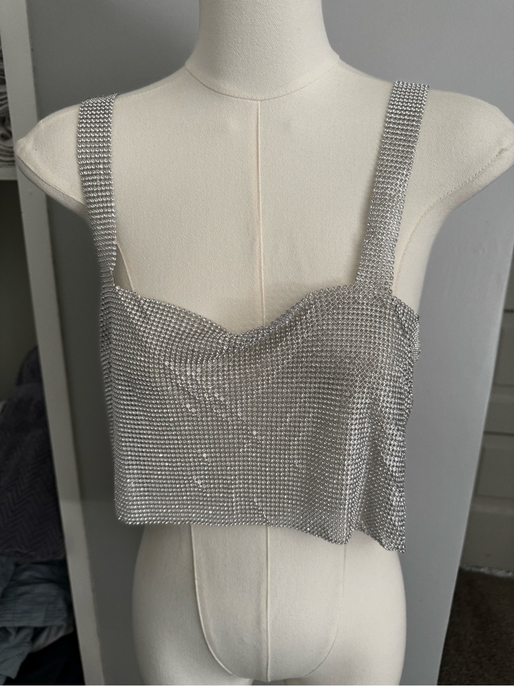 Silver Crystal Mesh Crop Top - Women